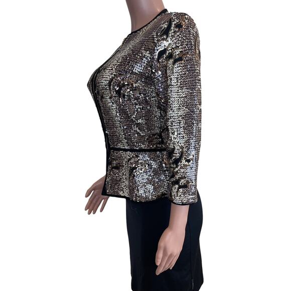 Frank Lyman Jacket Womens 4 Black Metallic Sequin Zip Blazer Cocktail Evening - Picture 5 of 16